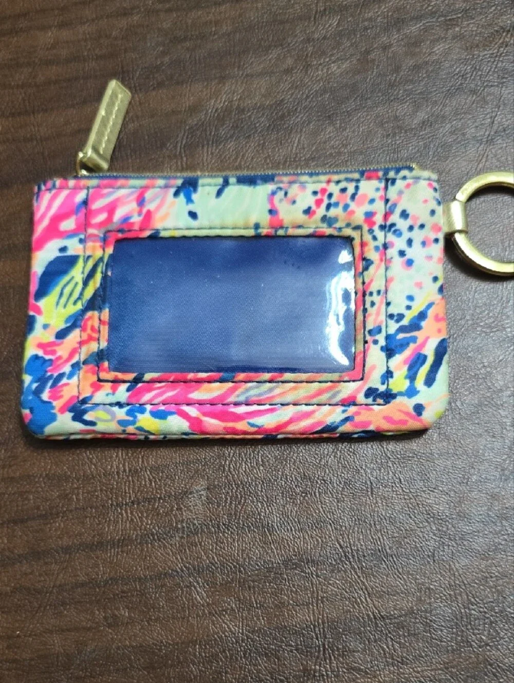 Lilly Pulitzer Navy Pink Yellow Multicolor Key Pouch with Gold Accent